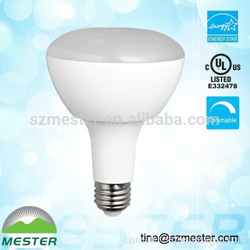 Energy Star listed LED BR30 with five years warranty, 120vac 9 watts 680lm warm white 750lm neutral white